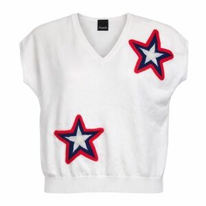 NWOT Women’s XS | Aaeda | Red White Blue Stars Short Sleeve Sweater